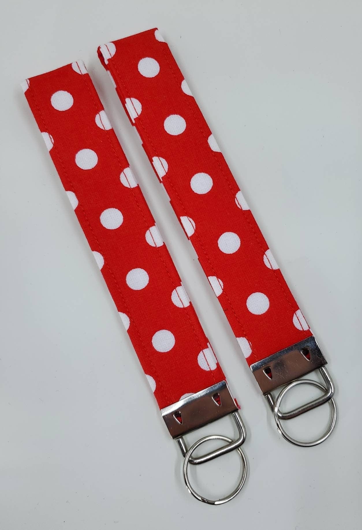 Keychain | Keyfob | Lanyard Wristlet - Red and White Polka Dot