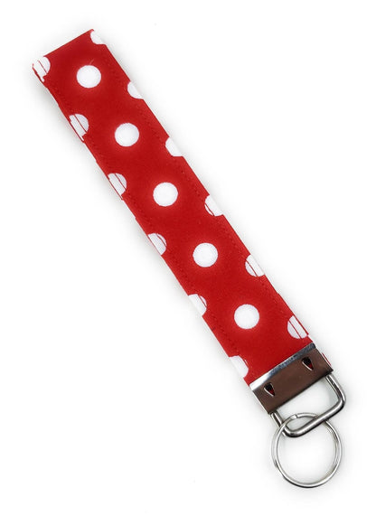 Keychain | Keyfob | Lanyard Wristlet - Red and White Polka Dot